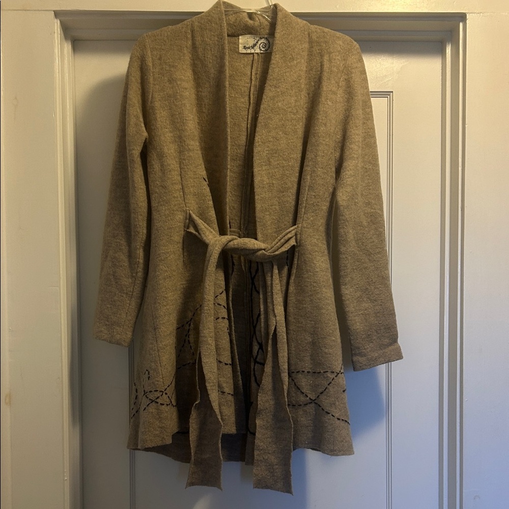 Anthropologie Rosie Niera Wool Embroidered Coat/Cardigan in Taupe - Size XS